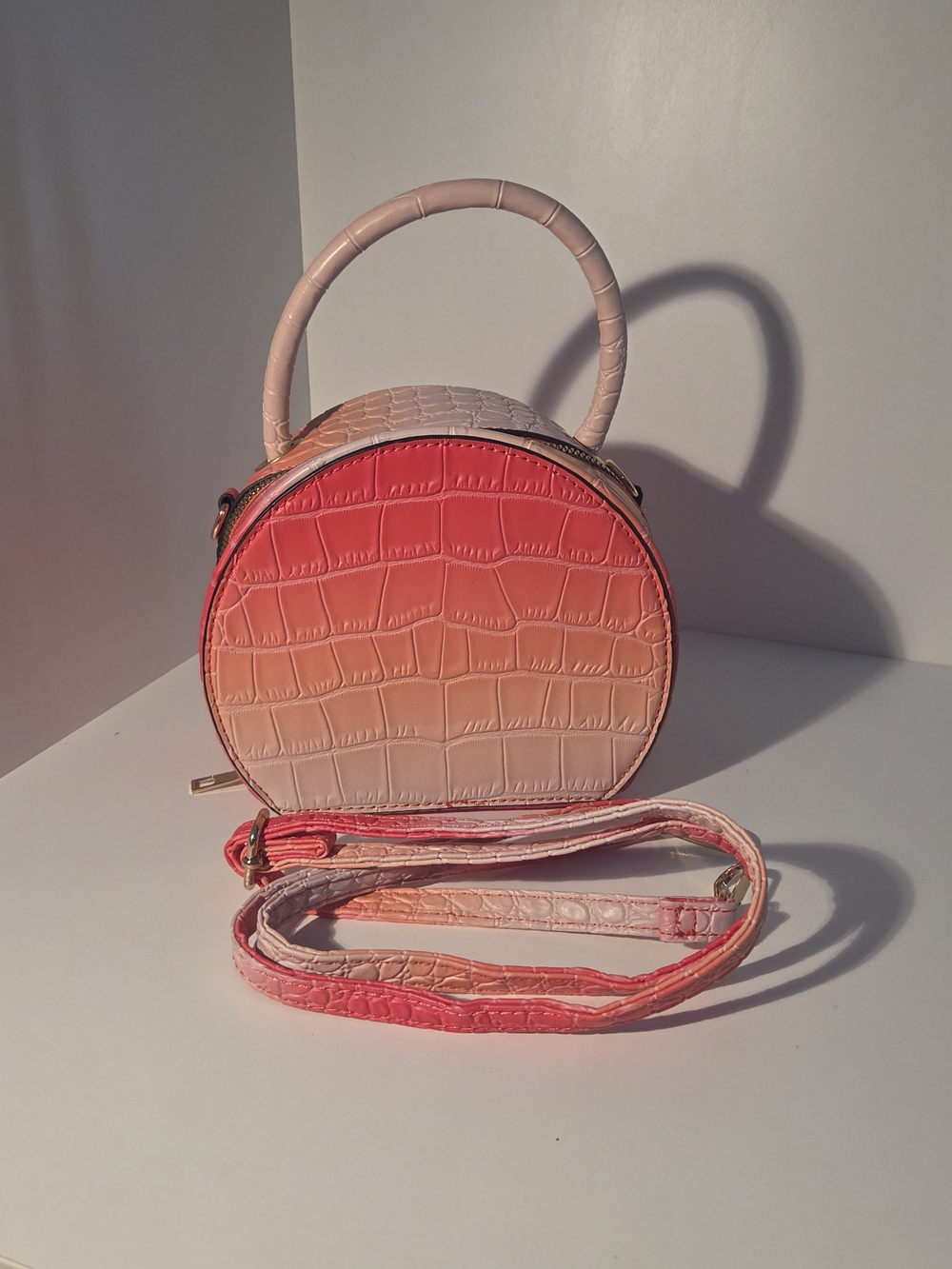 Ombre Pink to Coral Crossbody Bag with Top Handle - Picture 2 of 9